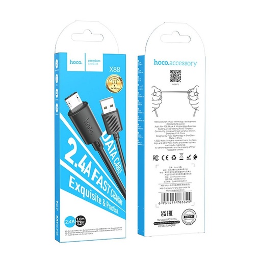 [r1243] CAVO USB-A to microUSB Cable Hoco X88 18W 2.4A 1m  NERO IN BLISTER