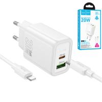 [r1352] CARICABATTERIE Wall Charger Hoco N61 20W 3A 1 x USB-A - 1 x USB-C with Lightning Cable White in Blister